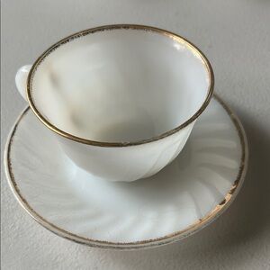 Fire King White With gold Trim. Cup and Saucer Set.